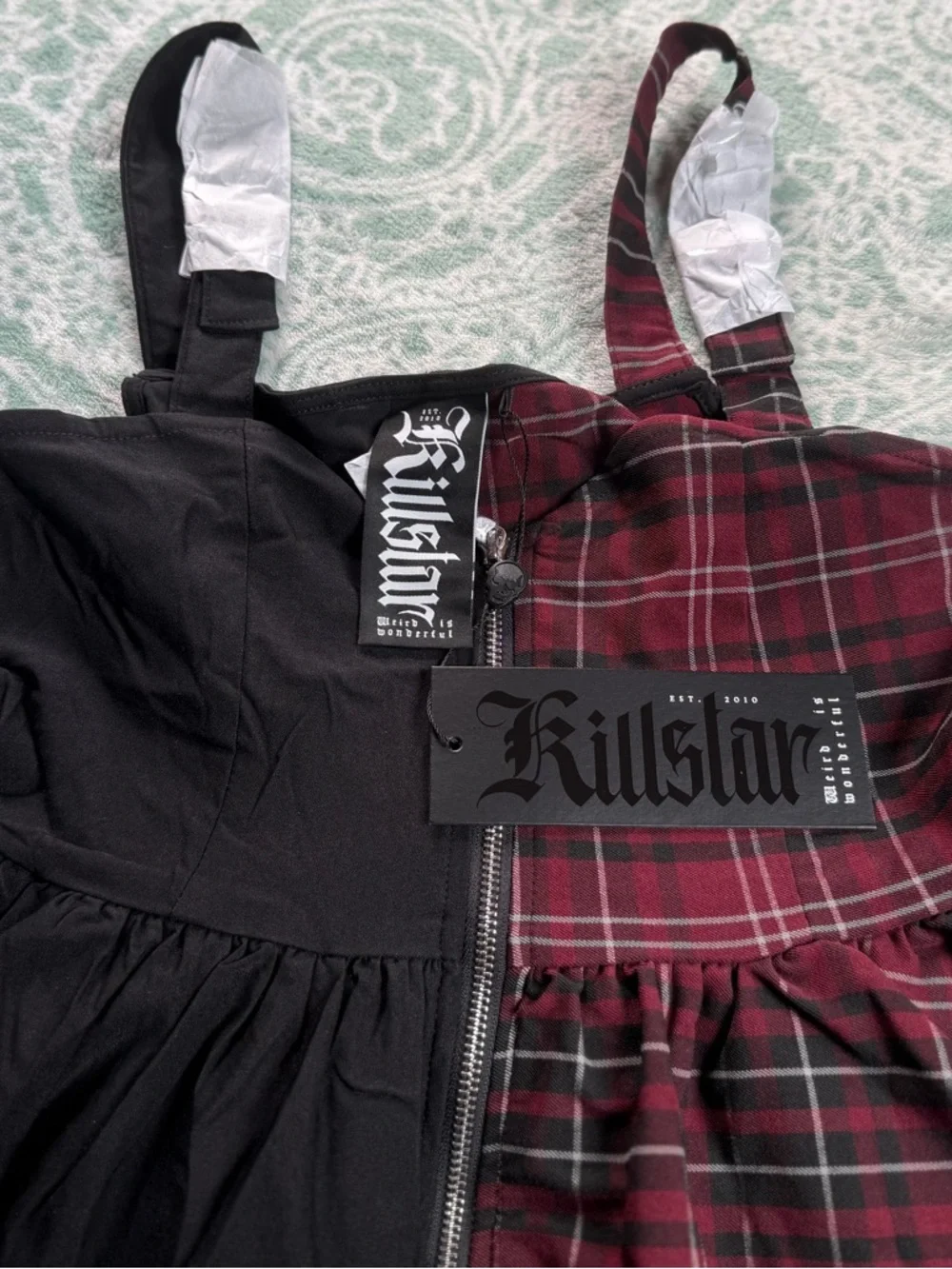 KILLSTAR Black and Burgundy Plaid Dress with Zipper Size M New With Tags - Picture 3 of 9